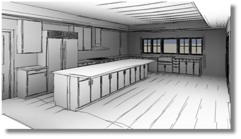 High Drive Renovation - view of kitchen looking east - proposed